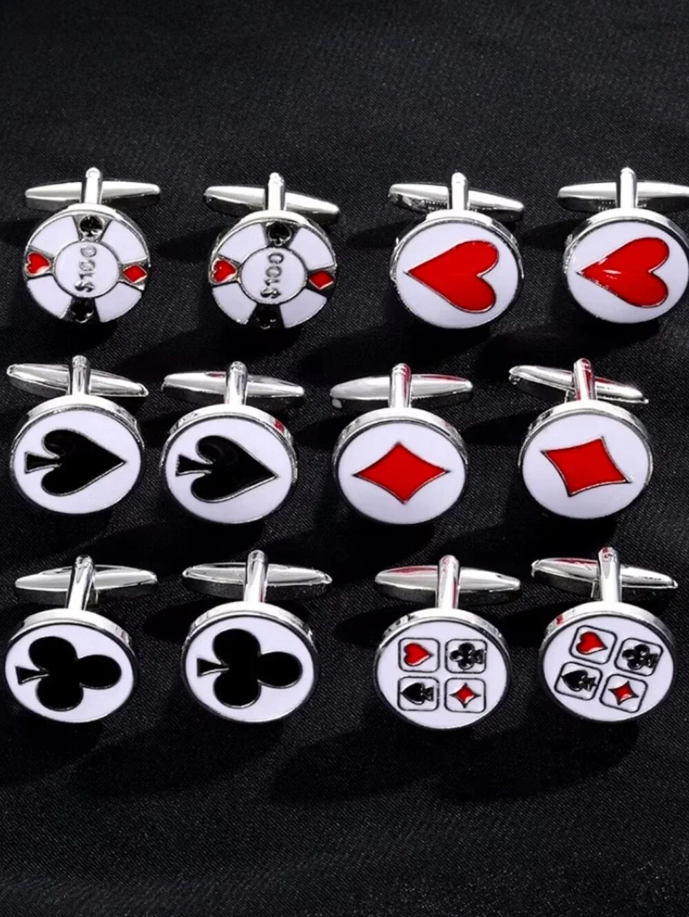 Playing Card Suit Cufflinks Hearts Diamonds Clubs Spades Casino Gambling Formal